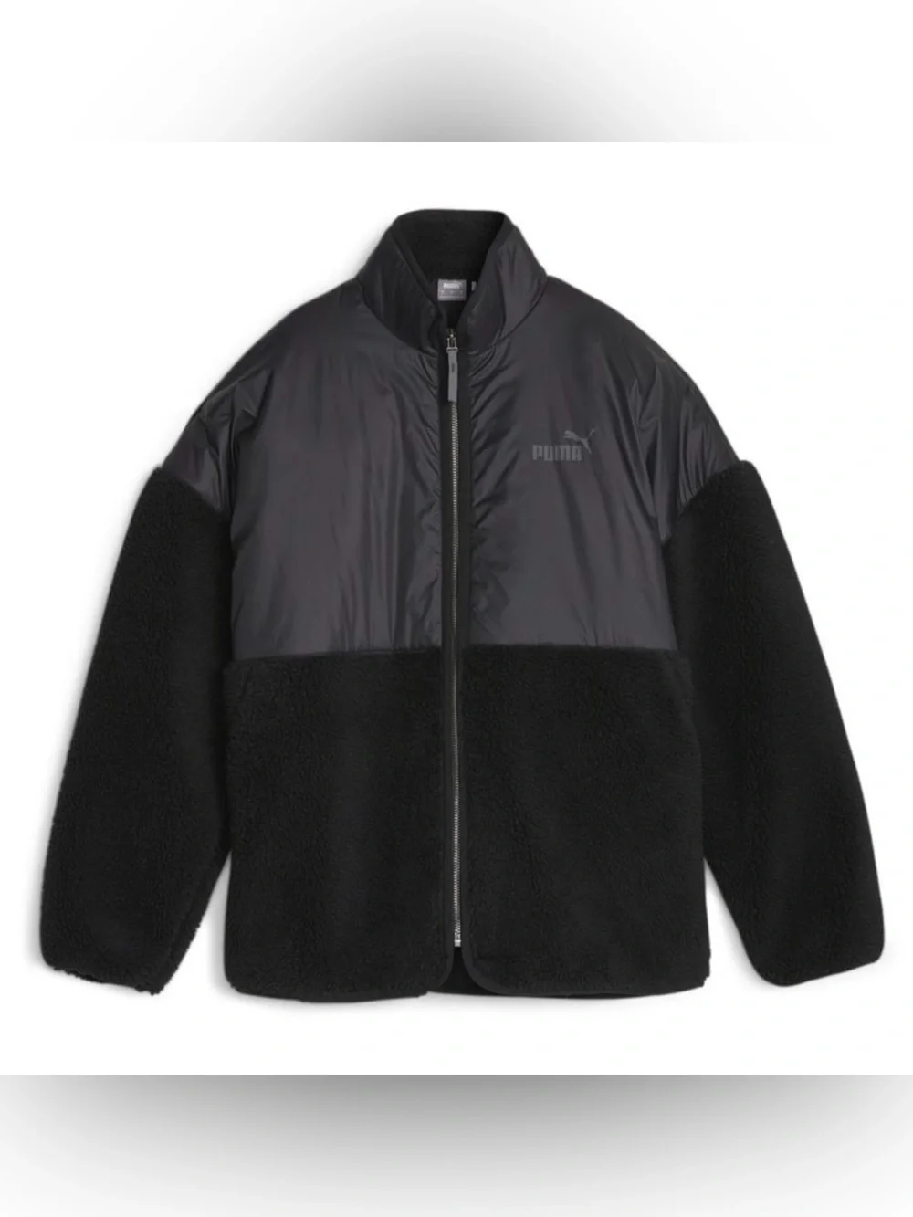 PUMA Sherpa Hybrid Full-Zip Mock Neck Fleece Jacket Black XL New with tags